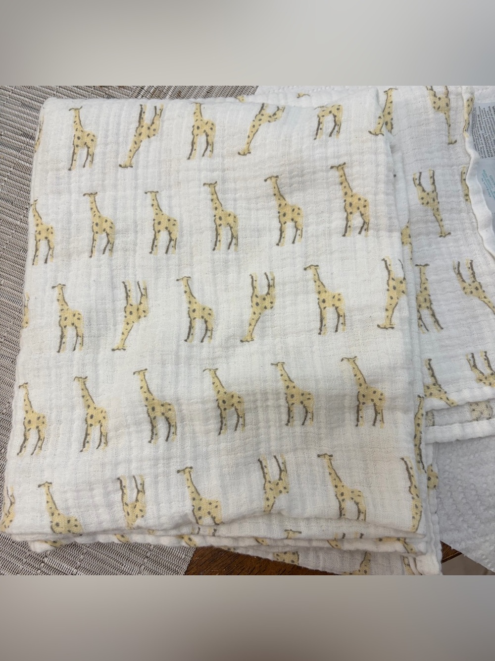 aden + anais White Muslin Baby Blanket with Yellow Giraffe Print